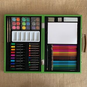 COLDWATER CREEK Art Supplies Green Painted Wood Case Like New